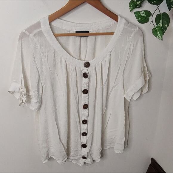 ModCloth ‘Flowy Moment’ White Semi Sheer Buttoned Short Sleeve Blouse Size Small - Picture 1 of 8